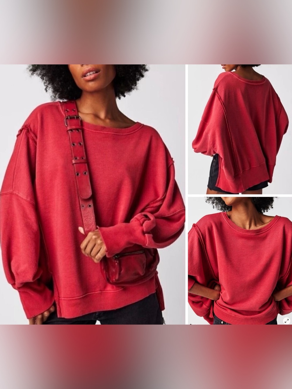 NWT Free People We The Free Camden Sweatshirt - red convertible - Large